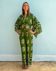 Giulia — Ensemble kimono court & pantalon fluide imprimé - Vert Écume