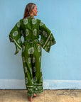 Giulia — Ensemble kimono court & pantalon fluide imprimé - Vert Écume