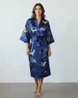 Amaya – Intense Blue: Long satin night kimono, comfort and elegance