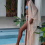 Gigi – Doré pailleté : Kimono long de plage pailleté, chic et lumineux