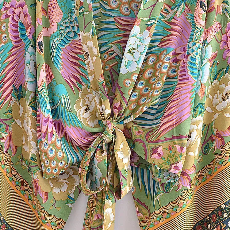 Giulia – Vert rose : Kimono court d’été, léger et élégant