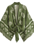 Giulia — Ensemble kimono court & pantalon fluide imprimé - Vert Écume