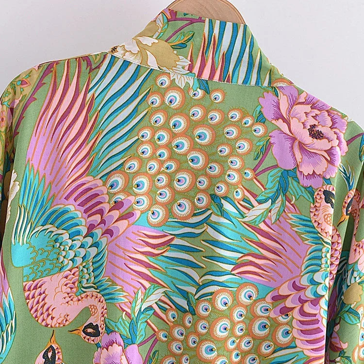 Giulia – Vert rose : Kimono court d’été, léger et élégant