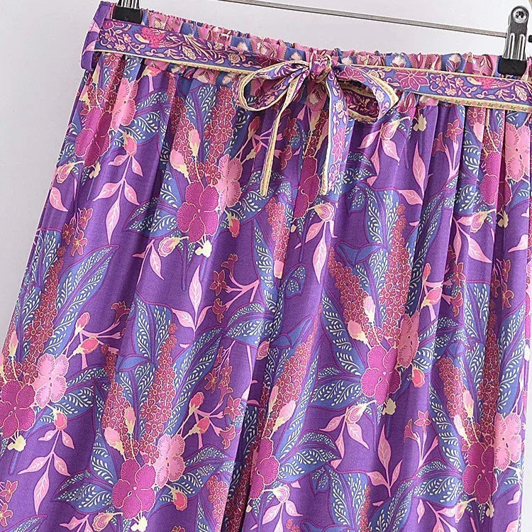 Giulia — Ensemble kimono court &amp; pantalon fluide imprimé - Brume de lavande