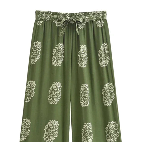 Giulia — Ensemble kimono court &amp; pantalon fluide imprimé - Vert Écume