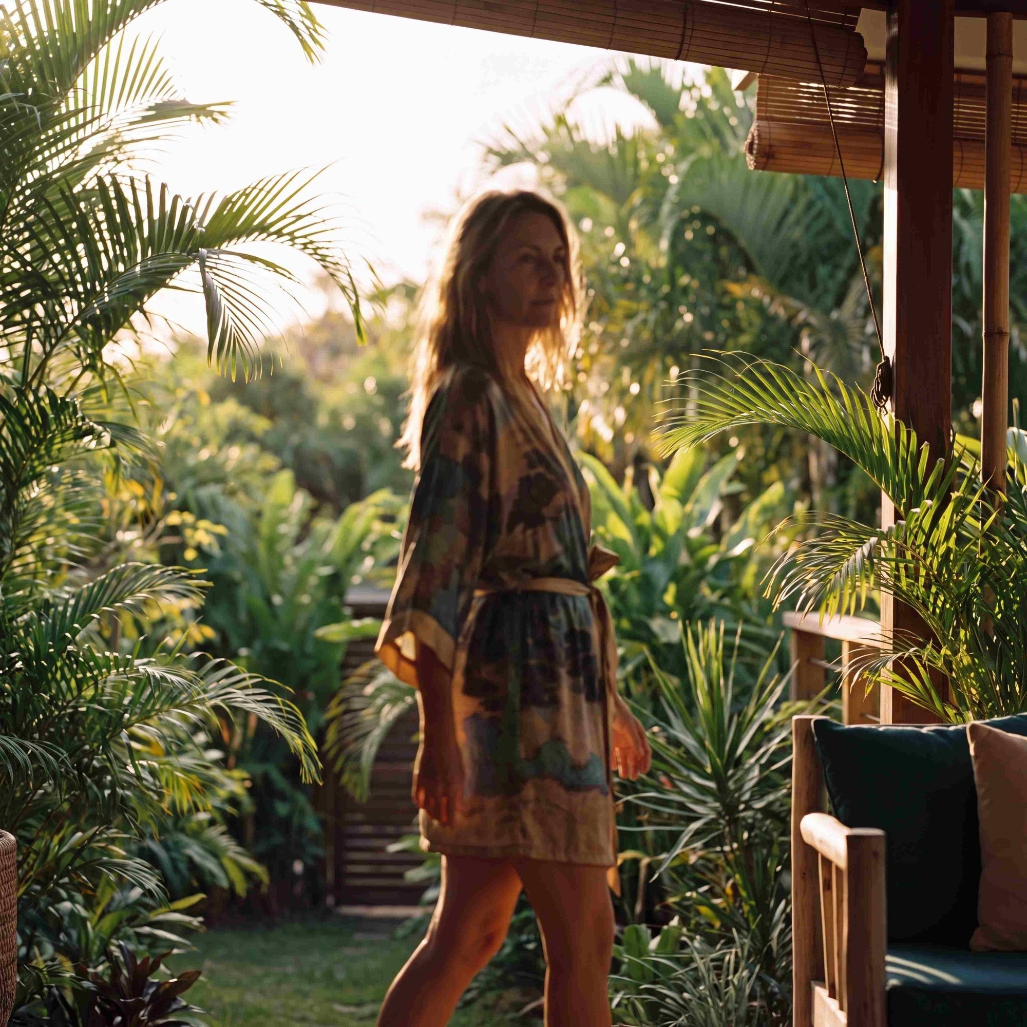 Angie - Rêve de Dunes : Kimono en satin, court et élégant - Amboria