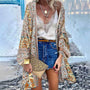 2023 Summer Bohemian Casual Cloak Cardigan for Swimsuit Woman Beach Swimwear Tops Long Sleeved Shawl Chiffon Shirt