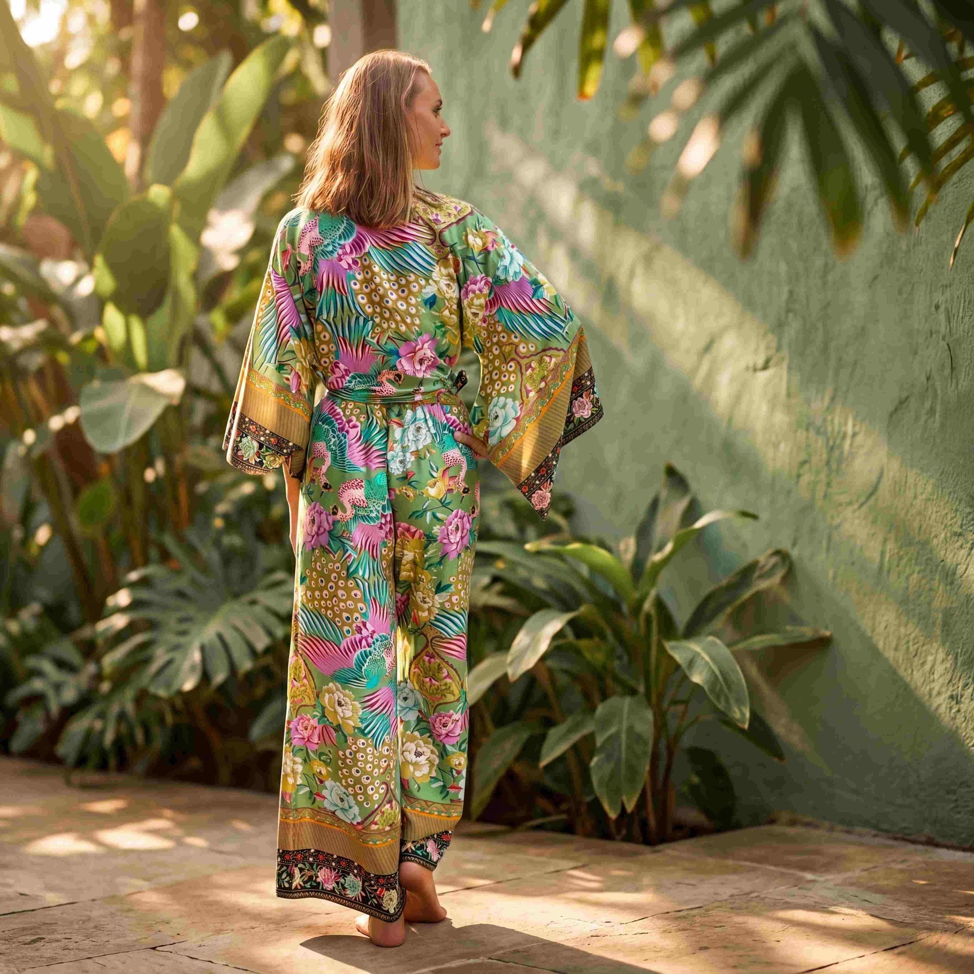 Giulia — Ensemble kimono court & pantalon fluide imprimé - Éveil Botanique - Amboria