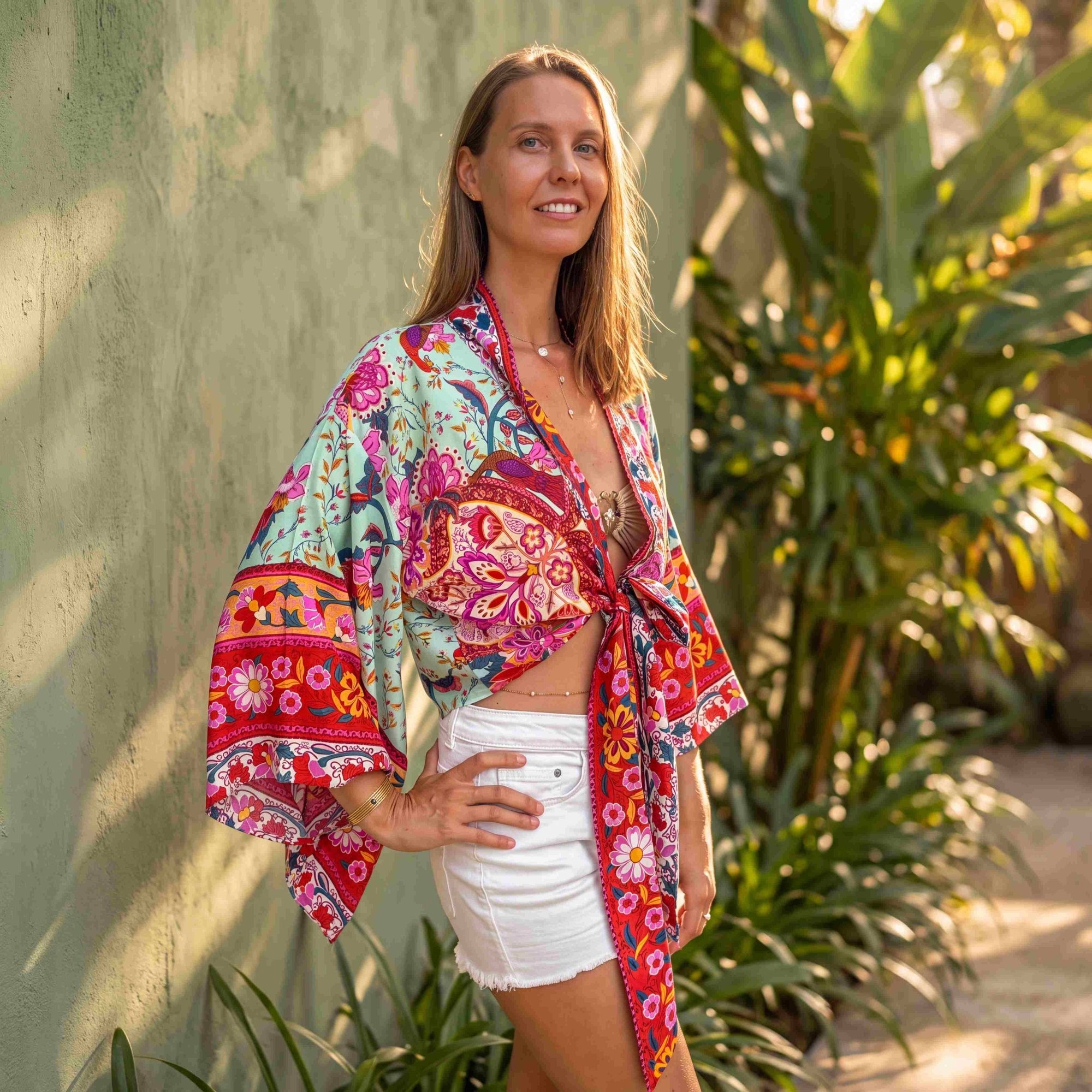 Giulia – Fleur de menthe : Kimono court d’été, léger et élégant - Amboria