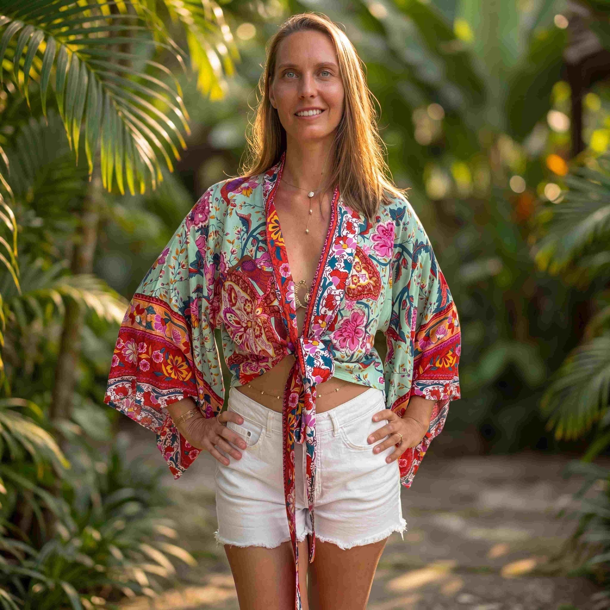 Giulia – Fleur de menthe : Kimono court d’été, léger et élégant - Amboria
