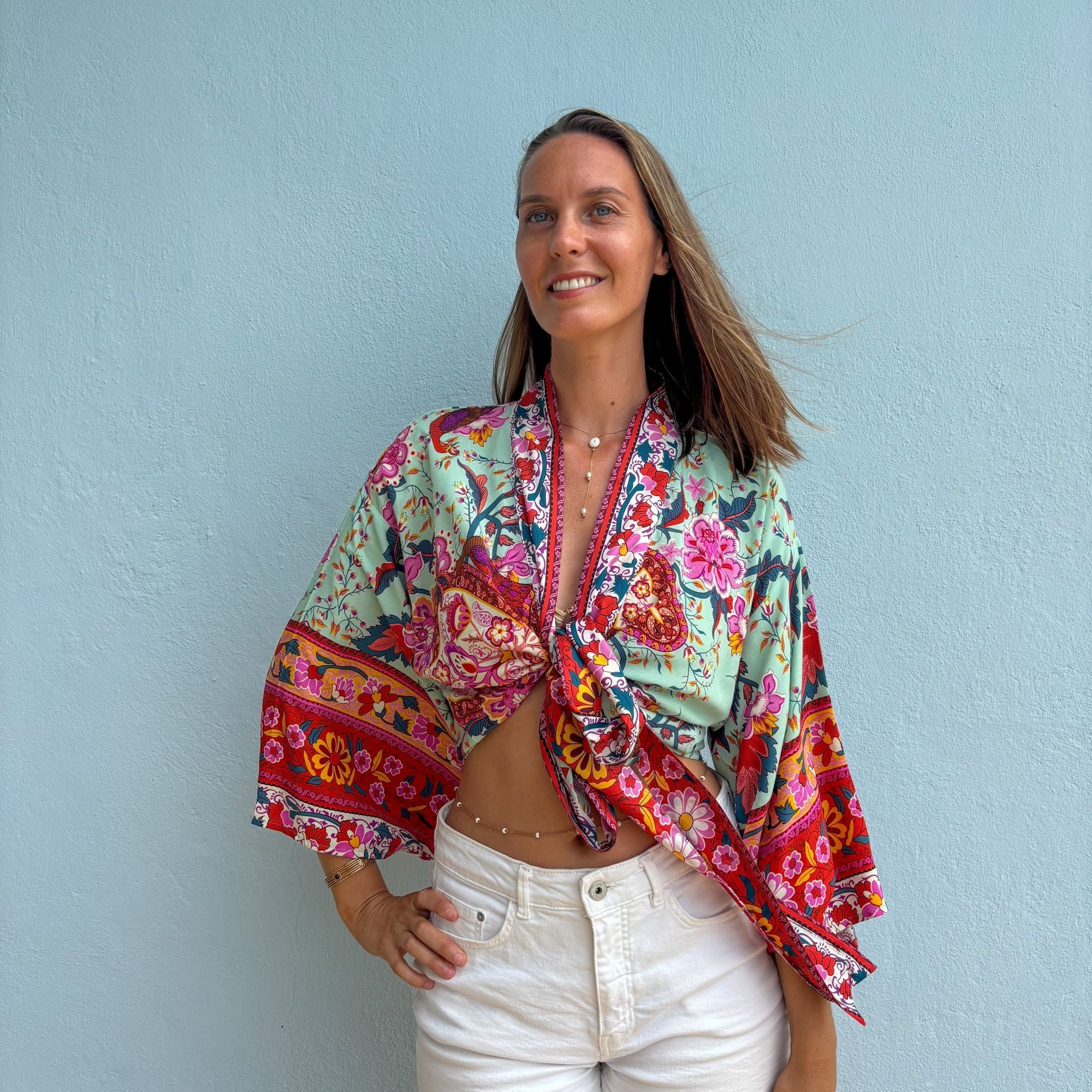 Giulia – Fleur de menthe : Kimono court d’été, léger et élégant - Amboria