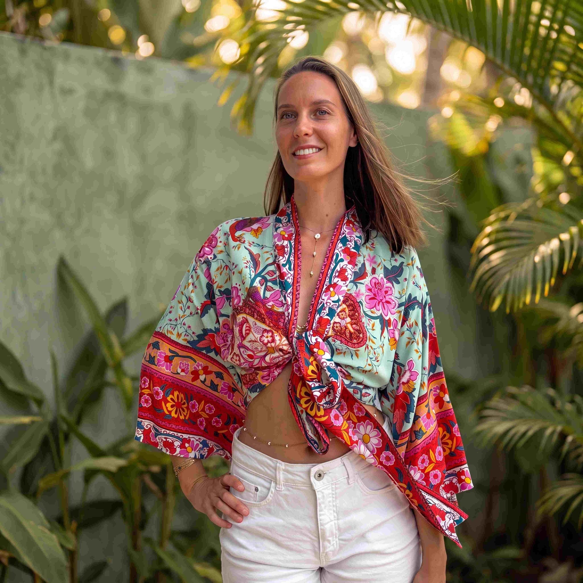 Giulia – Fleur de menthe : Kimono court d’été, léger et élégant - Amboria