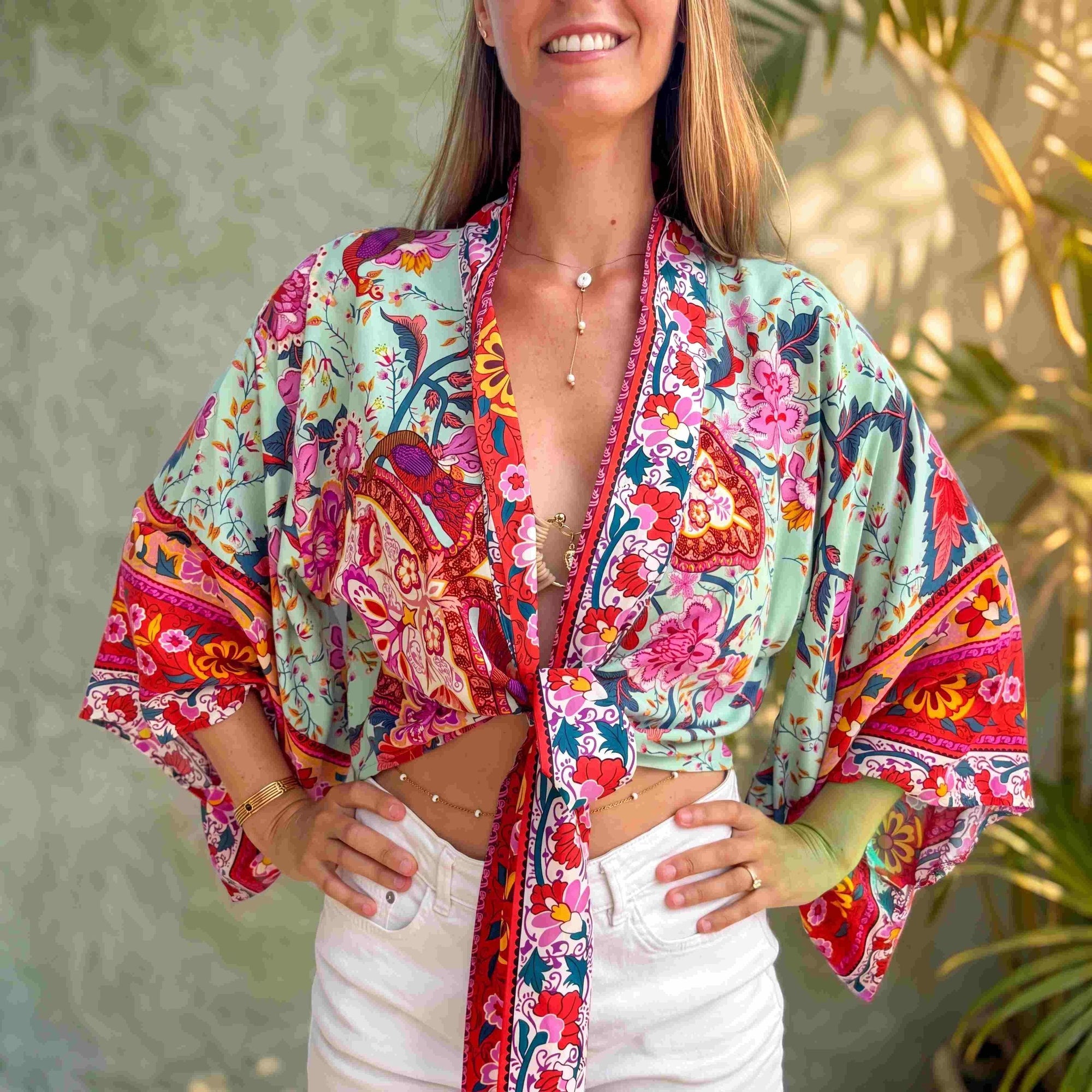 Giulia – Fleur de menthe : Kimono court d’été, léger et élégant - Amboria