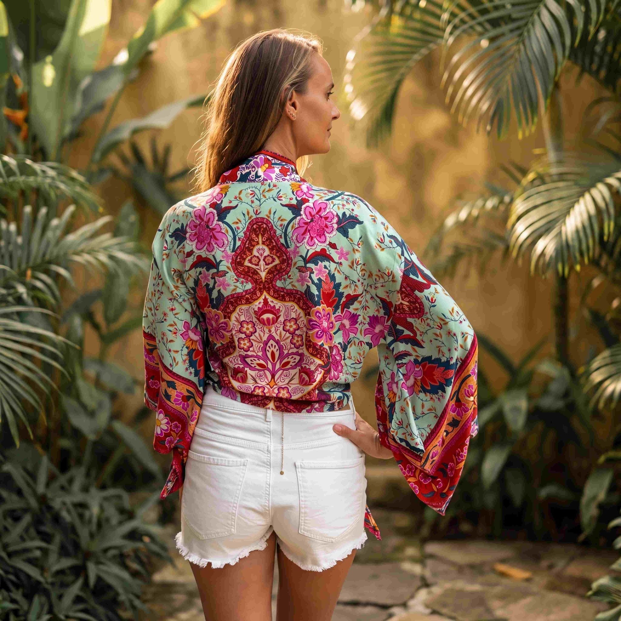 Giulia – Fleur de menthe : Kimono court d’été, léger et élégant - Amboria