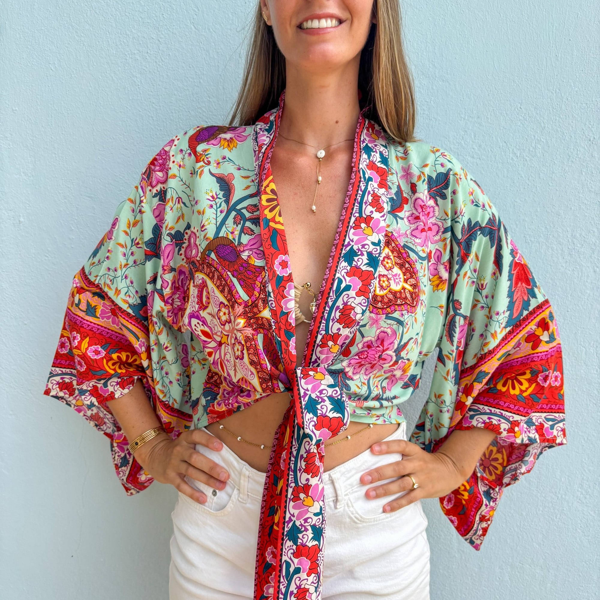 Giulia – Fleur de menthe : Kimono court d’été, léger et élégant - Amboria