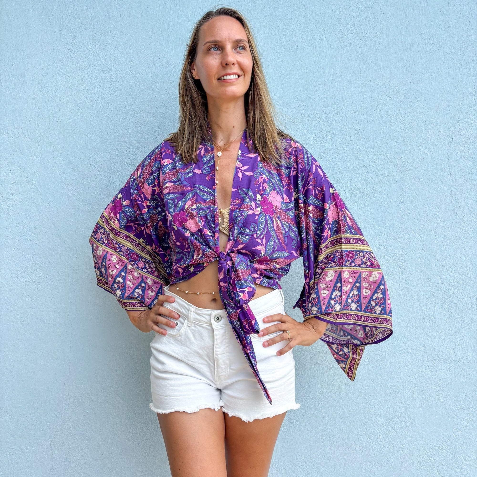 Giulia – Violet : Kimono court d’été, léger et élégant - Amboria
