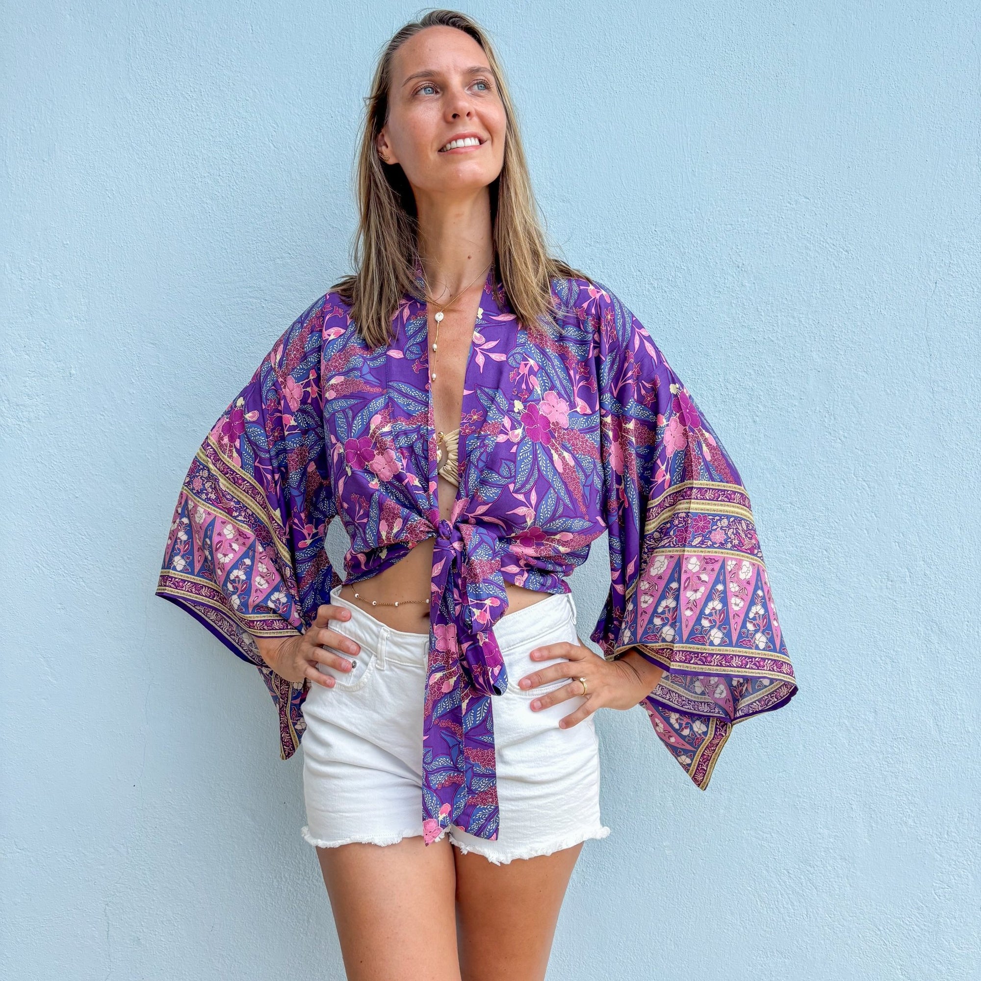 Giulia – Violet : Kimono court d’été, léger et élégant - Amboria