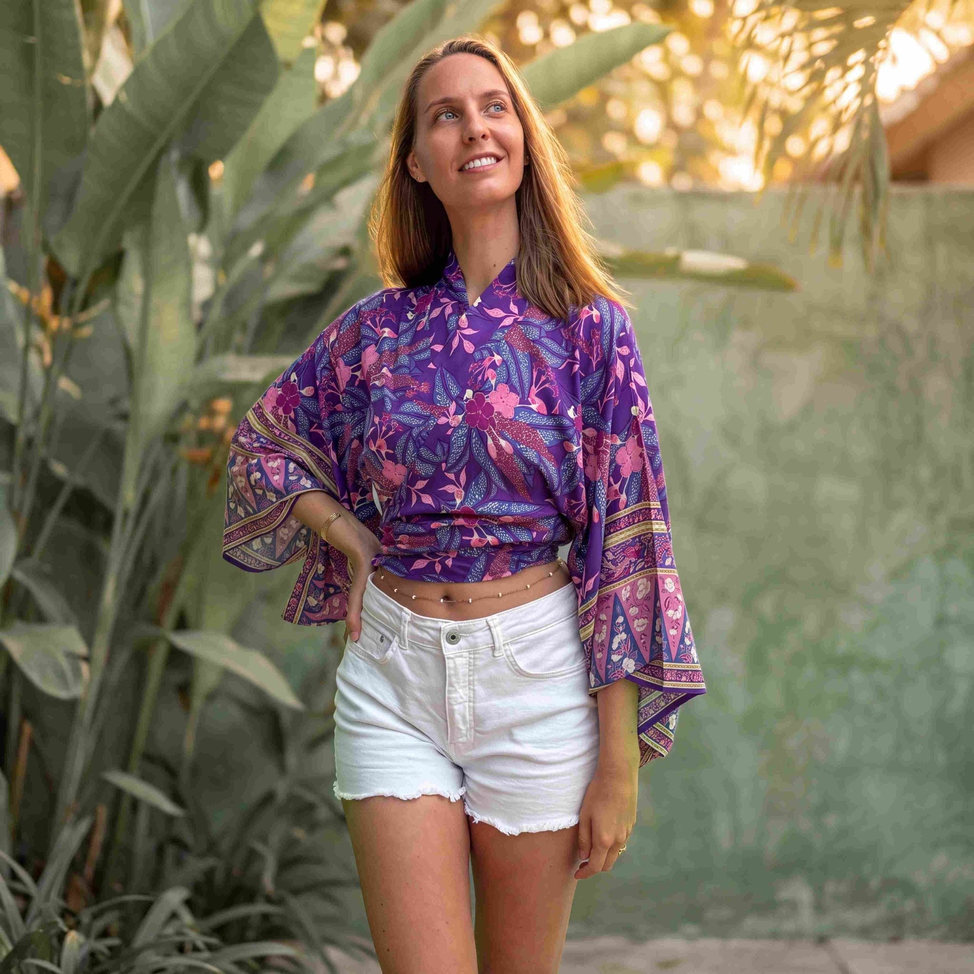 Giulia – Violet : Kimono court d’été, léger et élégant - Amboria