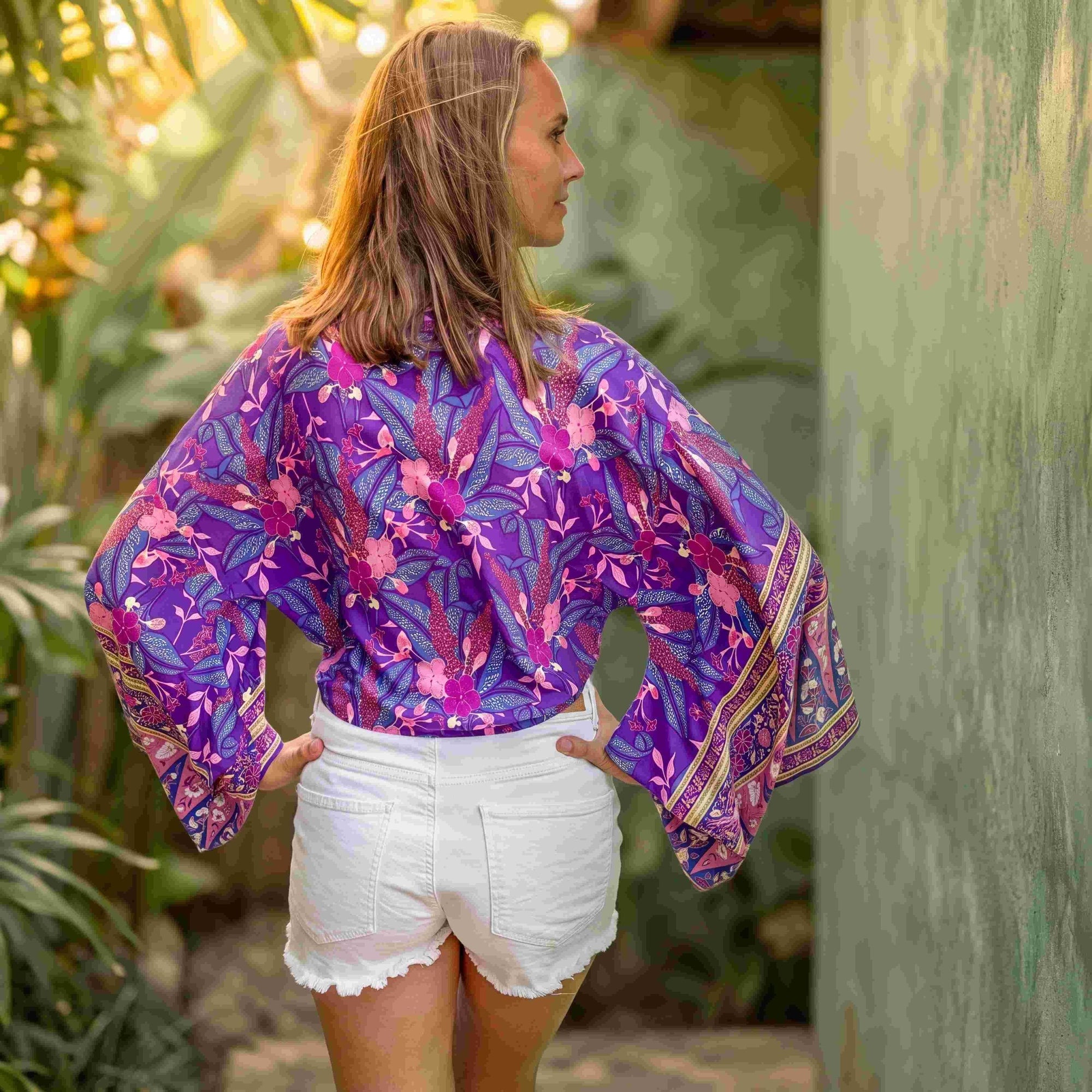 Giulia – Violet : Kimono court d’été, léger et élégant - Amboria