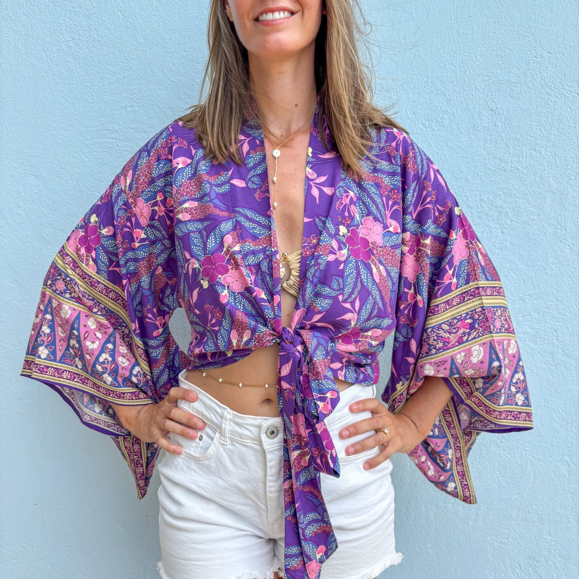 Giulia – Violet : Kimono court d’été, léger et élégant - Amboria