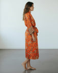 Kuta – Floral Orange: Long Silk Kimono